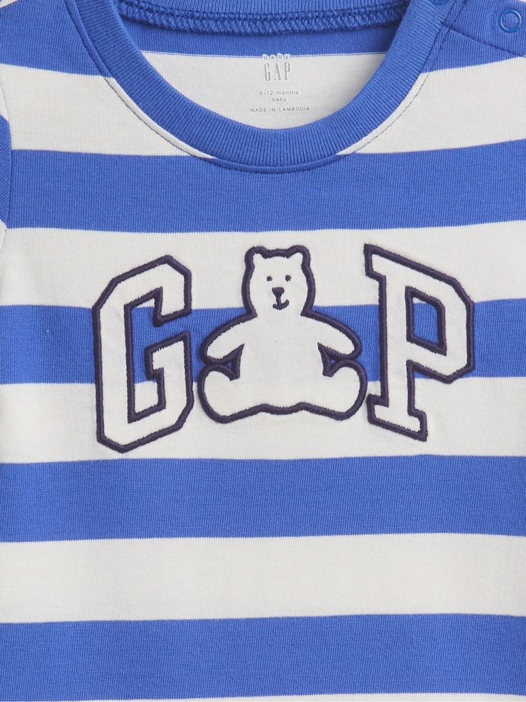 Gap Blue Stripe Logo Short Sleeve Rompersuit (Newborn-24mths) - Image 3 of 3