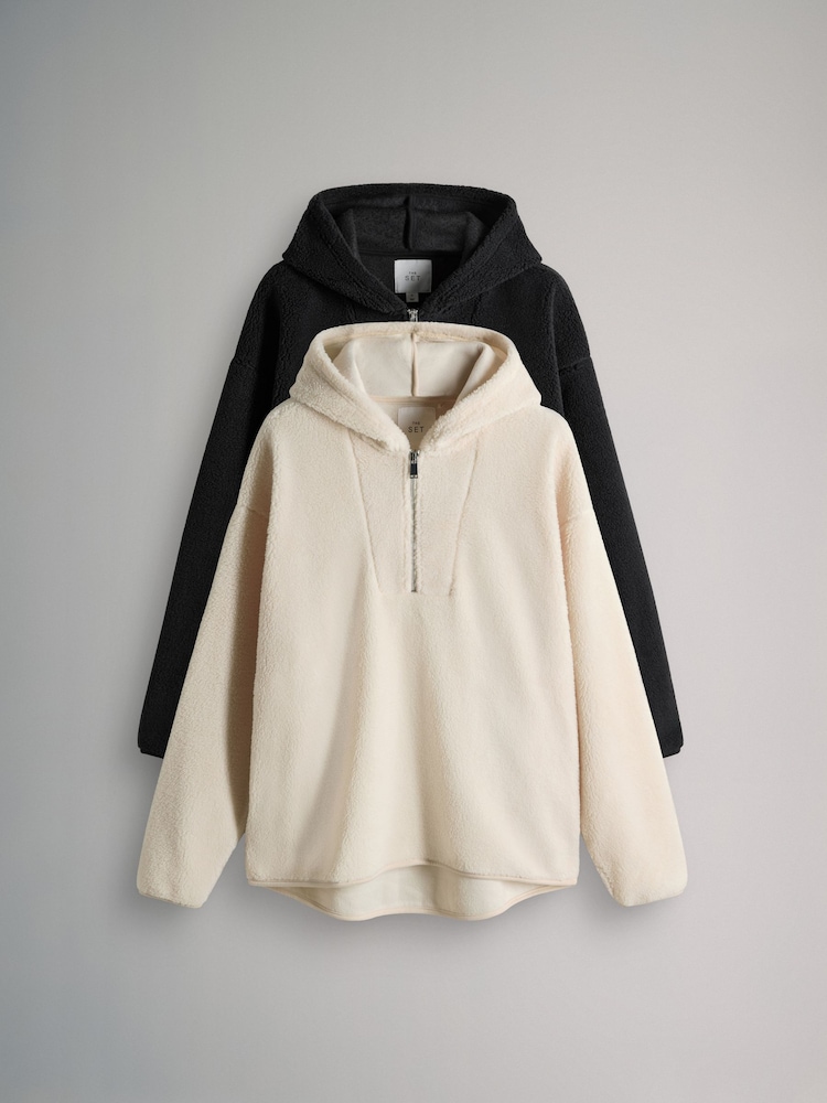 The Set Black/Cream 2 Pack Borg Hooded Longline Sweatshirts - Image 1 of 6