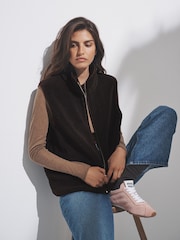 The Set Chocolate Brown/Cream 2 Pack Borg Zip Through Gilets - Image 1 of 12