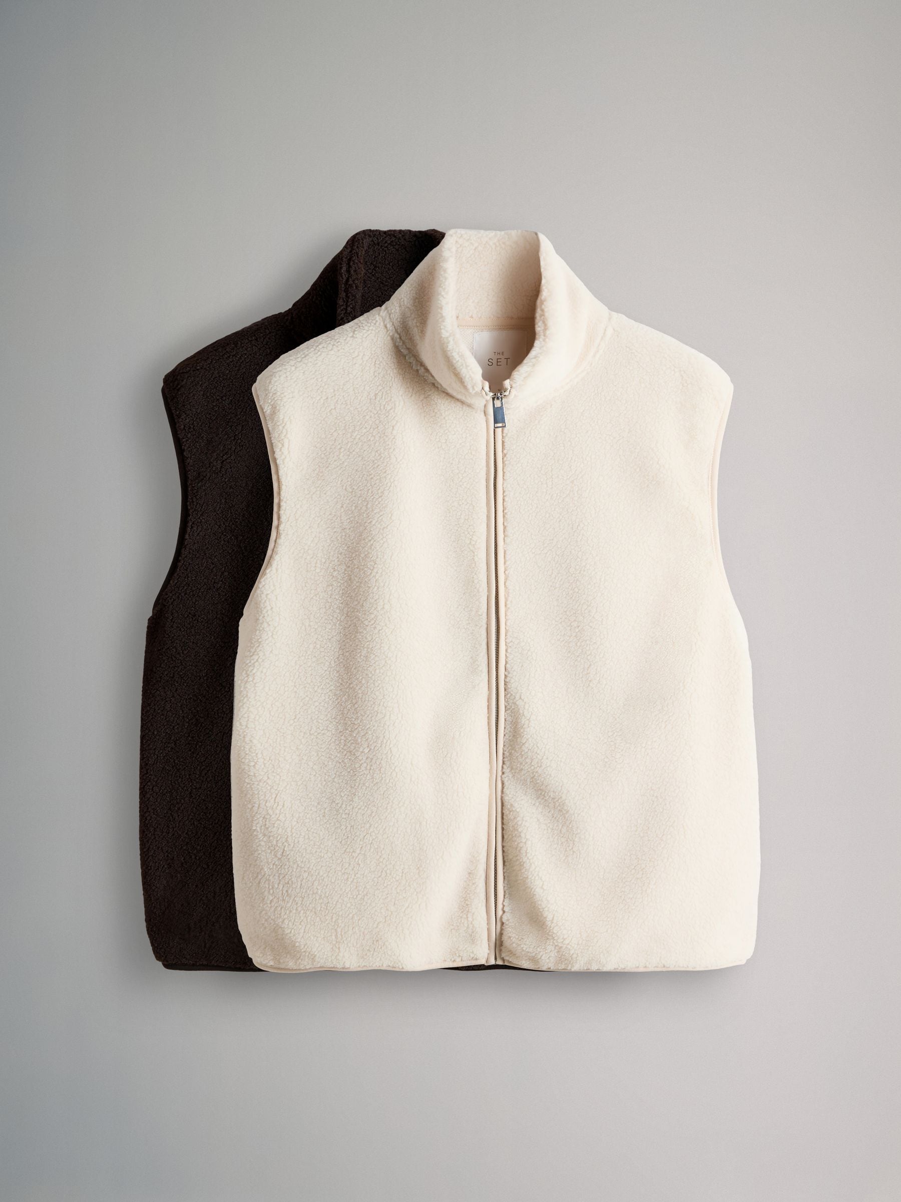 Buy The Set 2 Pack Borg Zip Through Gilets Chocolate Brown/Cream