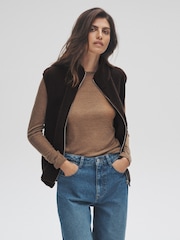 The Set Chocolate Brown/Cream 2 Pack Borg Zip Through Gilets - Image 2 of 12
