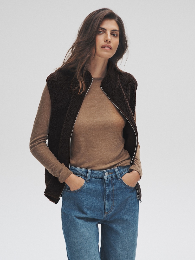 The Set Chocolate Brown/Cream 2 Pack Borg Zip Through Gilets - Image 2 of 12