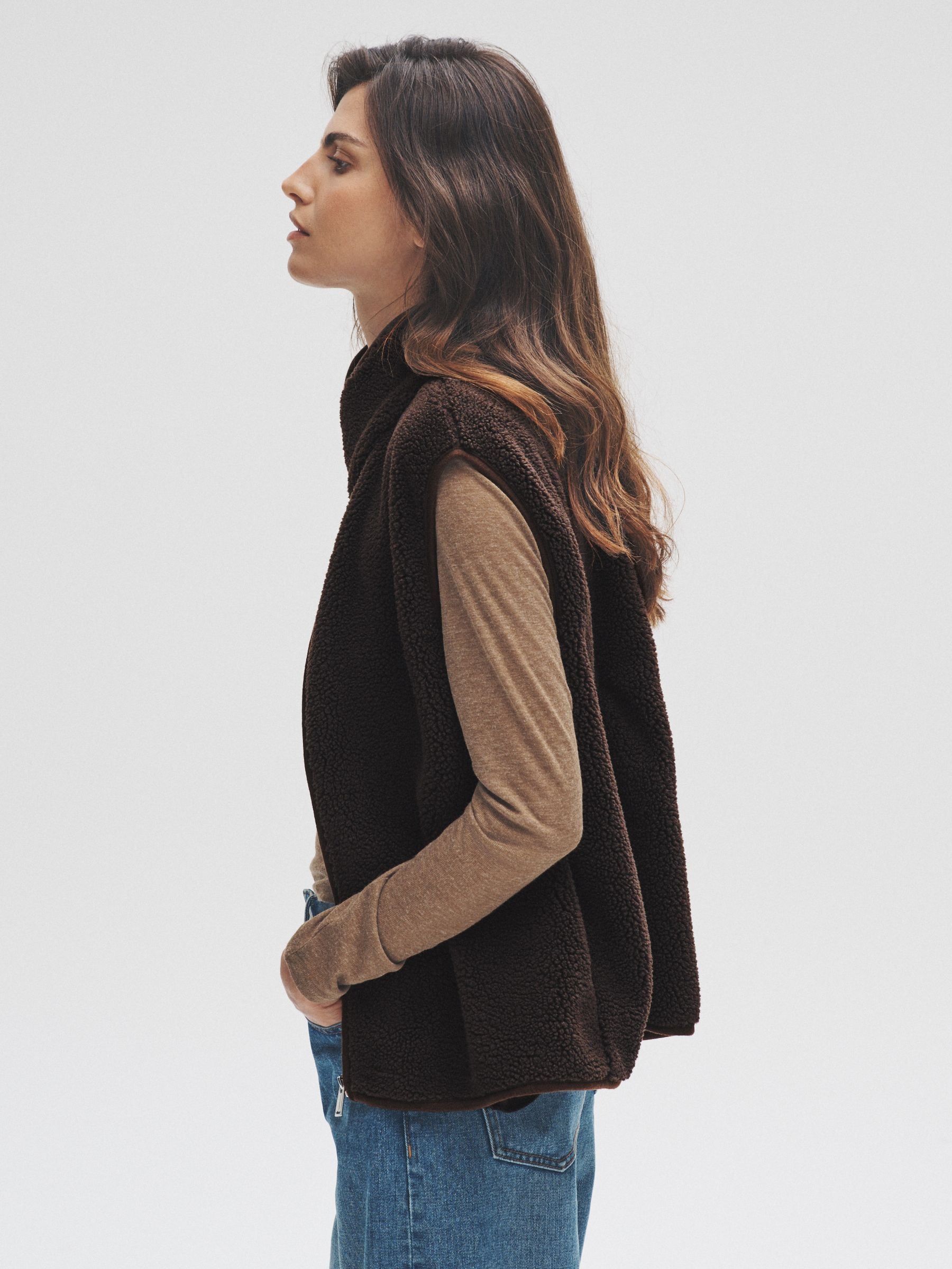 Buy The Set 2 Pack Borg Zip Through Gilets Chocolate Brown/Cream