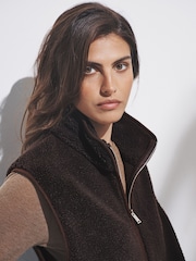The Set Chocolate Brown/Cream 2 Pack Borg Zip Through Gilets - Image 6 of 12