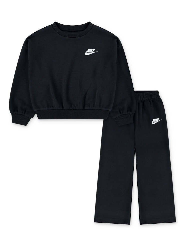 Nike Black Little Kids Club Crew and Wide Leg Joggers Set - Image 1 of 4