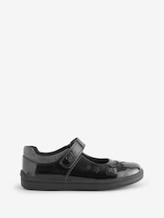 ToeZone Girls Barbie Patent Rip Tape School Black Shoes - Image 1 of 10