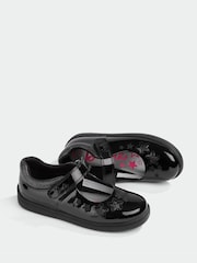 ToeZone Girls Barbie Patent Rip Tape School Black Shoes - Image 4 of 10