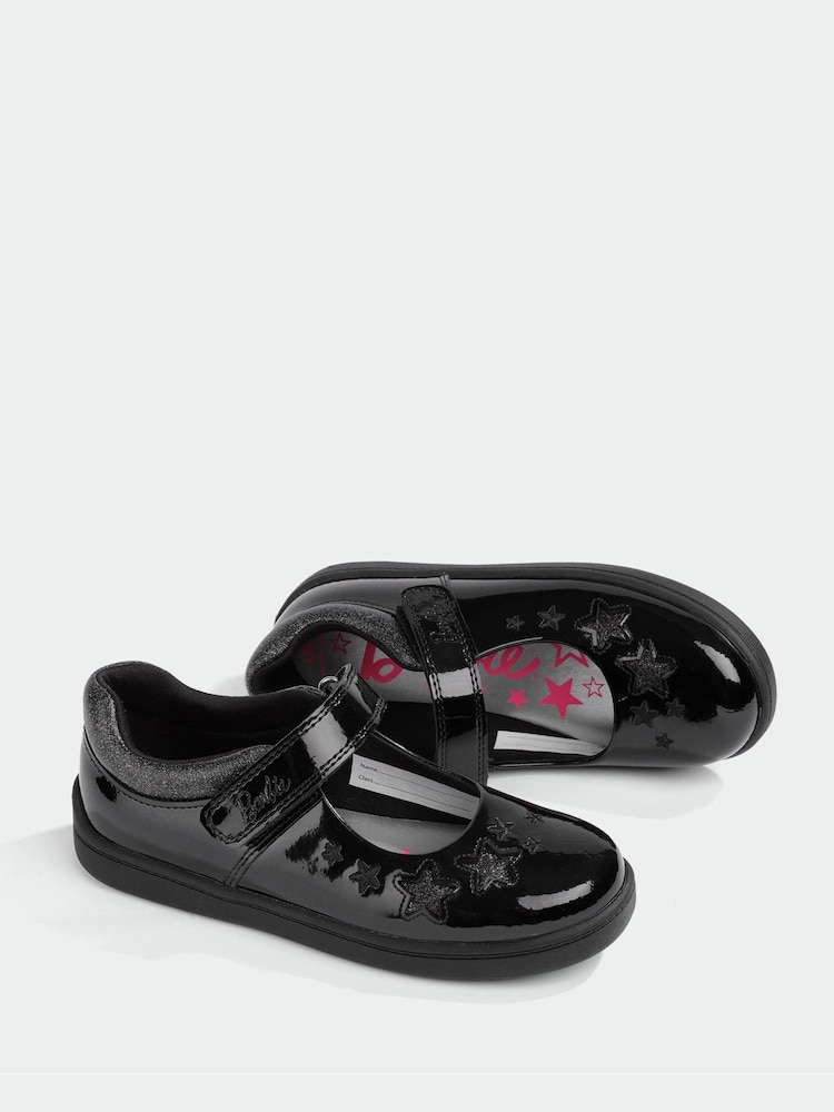 ToeZone Girls Barbie Patent Rip Tape School Black Shoes - Image 4 of 10