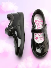 ToeZone Girls Barbie Patent Rip Tape School Black Shoes - Image 5 of 10