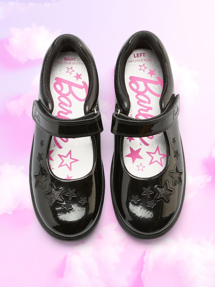 ToeZone Girls Barbie Patent Rip Tape School Black Shoes - Image 6 of 10