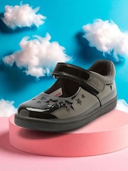 ToeZone Girls Barbie Patent Rip Tape School Black Shoes - Image 8 of 10