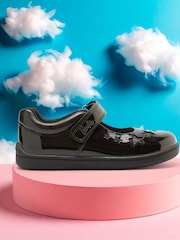 ToeZone Girls Barbie Patent Rip Tape School Black Shoes - Image 9 of 10