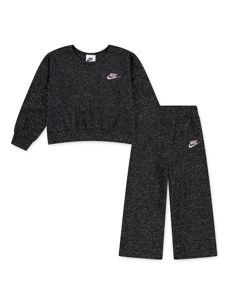 Negro - Nike Little Kids Lurex Waffle Crew and Wide Leg Joggers Set - Imagen 1 de 4