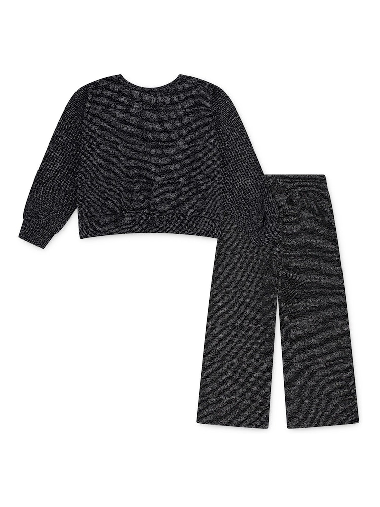 Negro - Nike Little Kids Lurex Waffle Crew and Wide Leg Joggers Set - Imagen 2 de 4