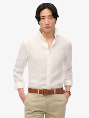 Superdry White Vacation Long Sleeve 100% Linen Shirt - Image 1 of 6