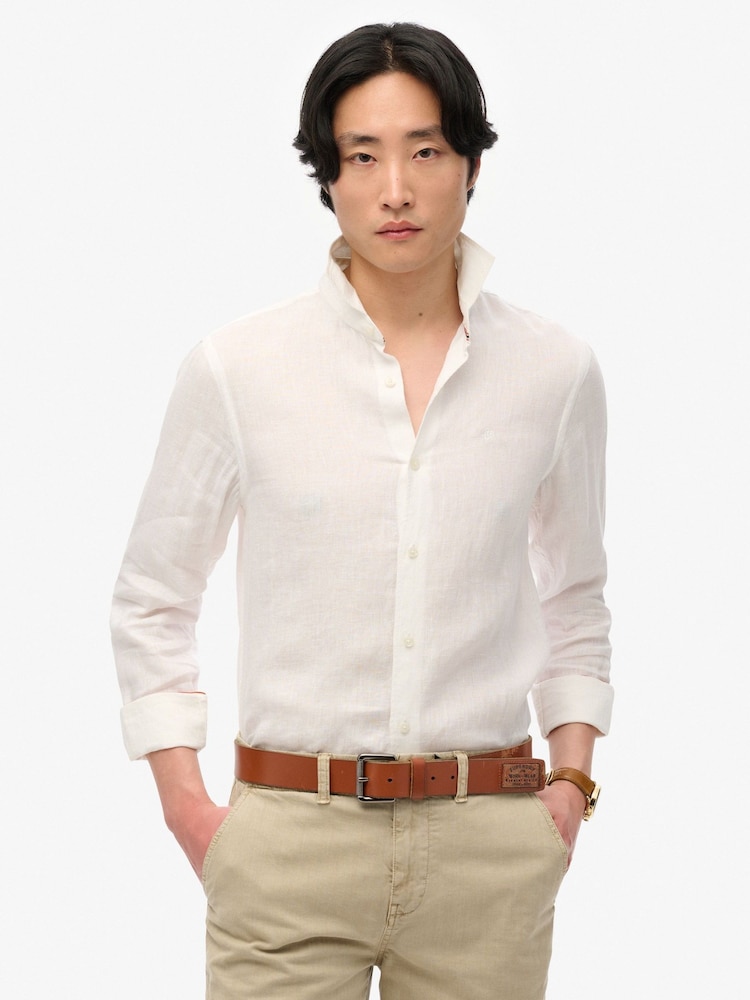 Superdry White Vacation Long Sleeve 100% Linen Shirt - Image 1 of 6