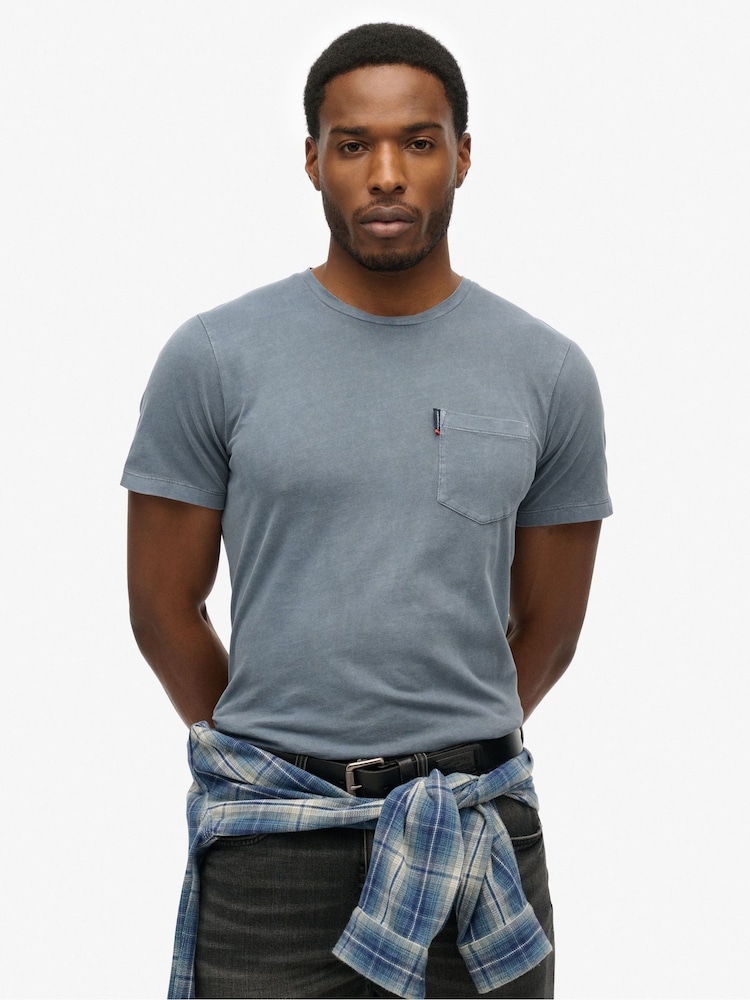 Superdry Blue Classic Essential Pocket 100% Cotton T-Shirt - Image 1 of 6