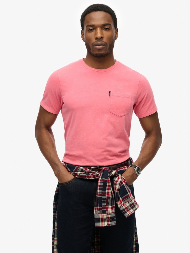 Superdry Pink Classic Essential Pocket 100% Cotton T-Shirt - Image 1 of 5 Superdry Pink Classic Essential Pocket 100% Cotton T-Shirt - Image 1 of 5