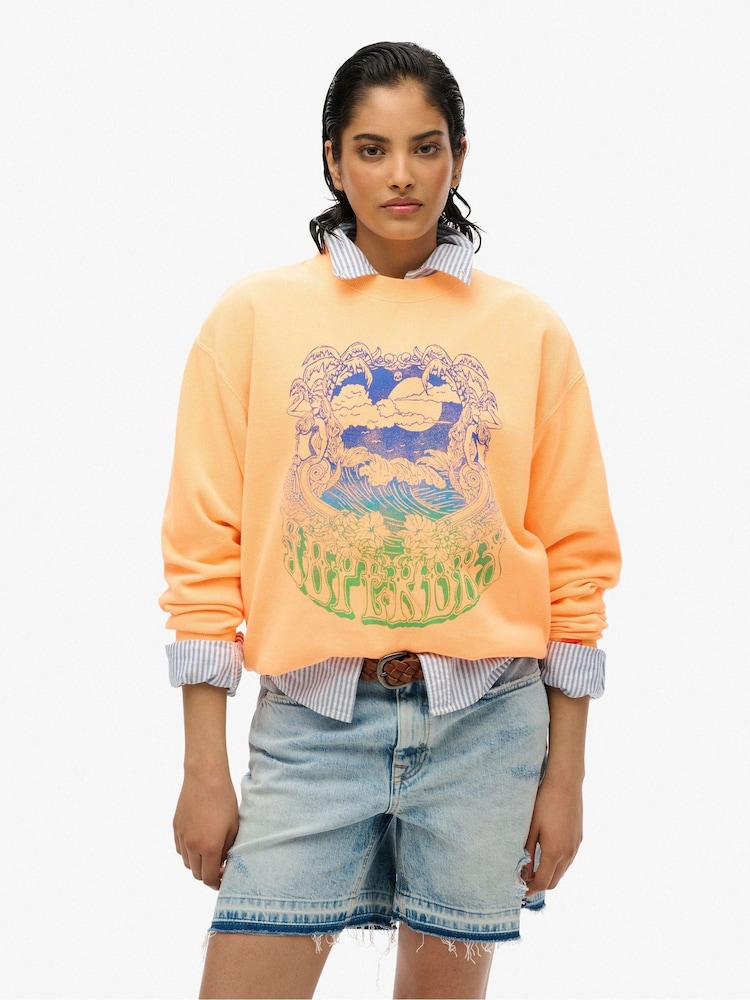 Superdry Orange Psych Surf Loose Crew Sweatshirt - Image 1 of 4