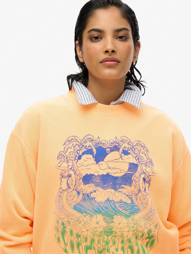 Superdry Orange Psych Surf Loose Crew Sweatshirt - Image 4 of 4