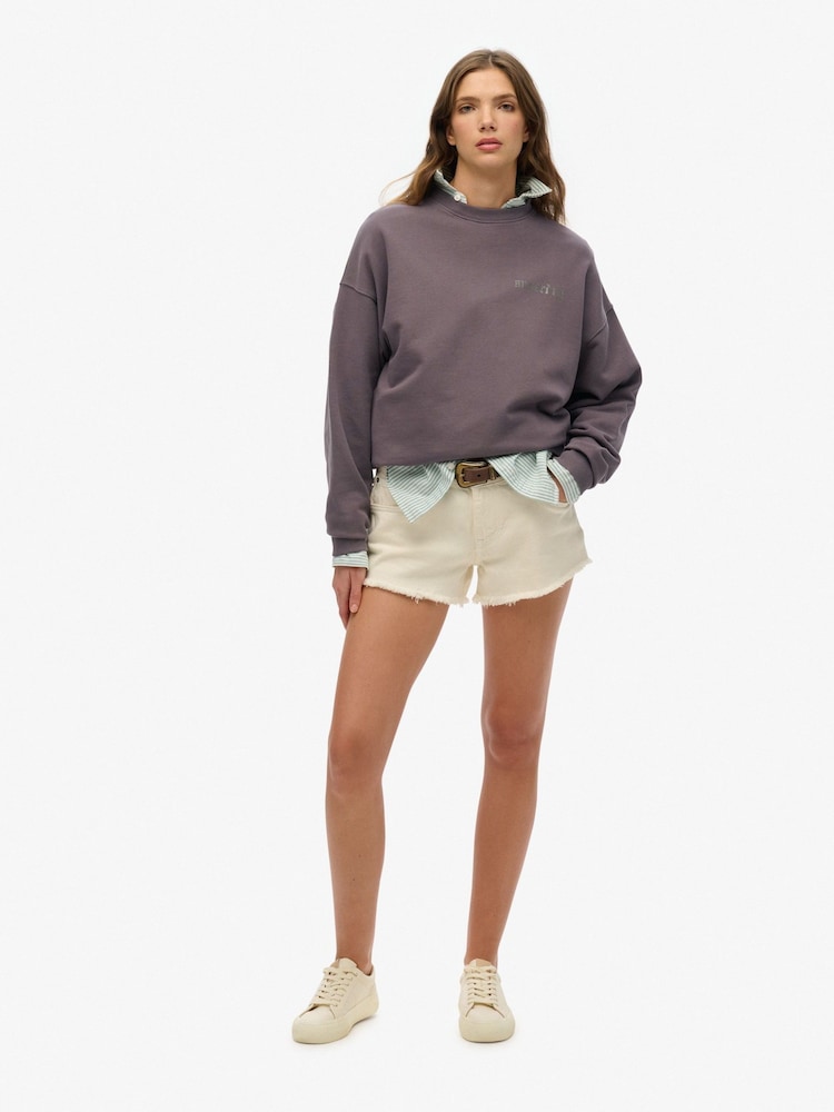 Superdry Grey Oversized Old School Tattoo Crew 100% Cotton Sweatshirt - Image 2 of 6