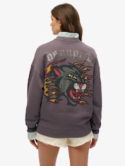 Superdry Grey Oversized Old School Tattoo Crew 100% Cotton Sweatshirt - Image 3 of 6