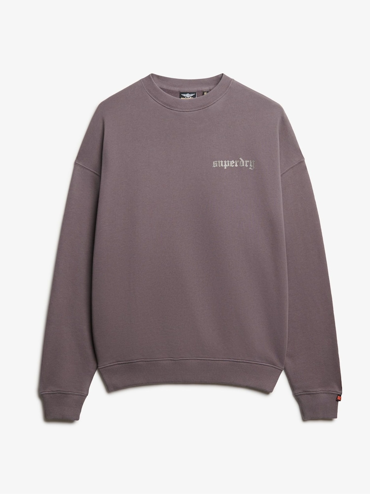 Superdry Grey Oversized Old School Tattoo Crew 100% Cotton Sweatshirt - Image 6 of 6
