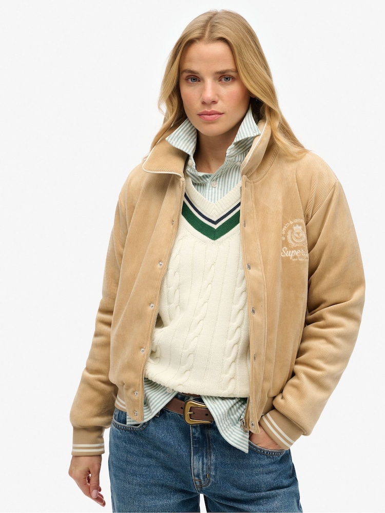 Superdry Nude Country Club Jersey Bomber 100% Cotton Jacket - Image 2 of 7