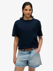Superdry Blue Oversized Athletic Tonal 100% Cotton T-Shirt - Image 1 of 5