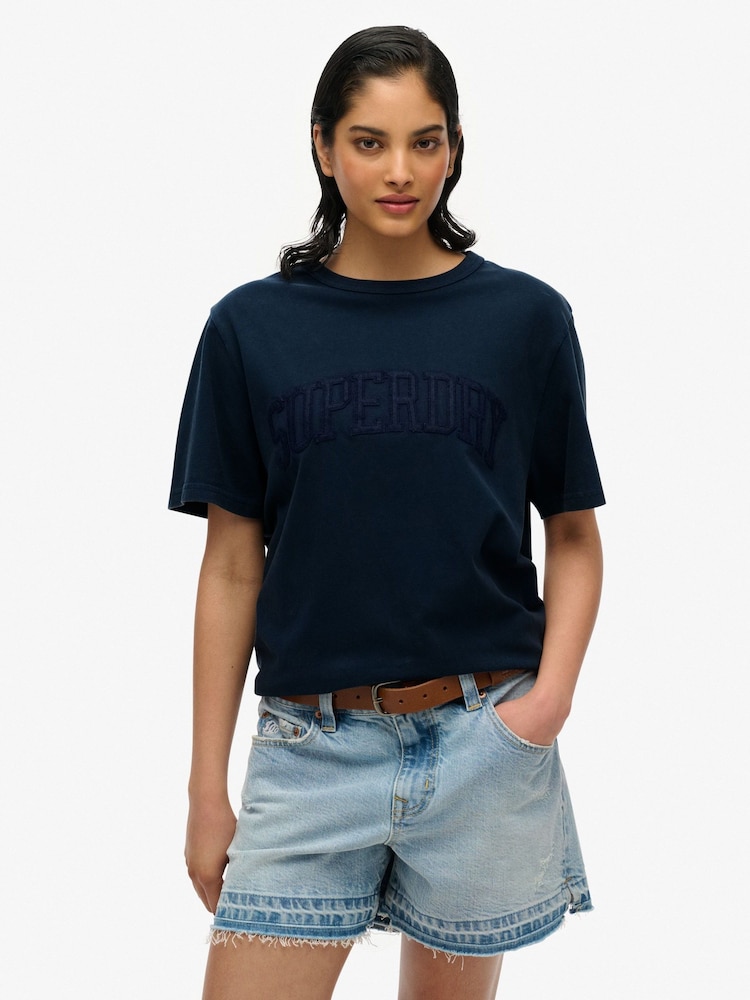 Superdry Blue Oversized Athletic Tonal 100% Cotton T-Shirt - Image 1 of 5