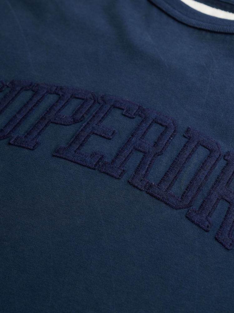 Superdry Blue Oversized Athletic Tonal 100% Cotton T-Shirt - Image 5 of 5 Superdry Blue Oversized Athletic Tonal 100% Cotton T-Shirt - Image 5 of 5