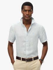 Superdry Blue Embroidered Vacation 100% Linen Shirt - Image 1 of 6