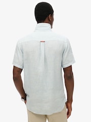 Superdry Blue Embroidered Vacation 100% Linen Shirt - Image 2 of 6