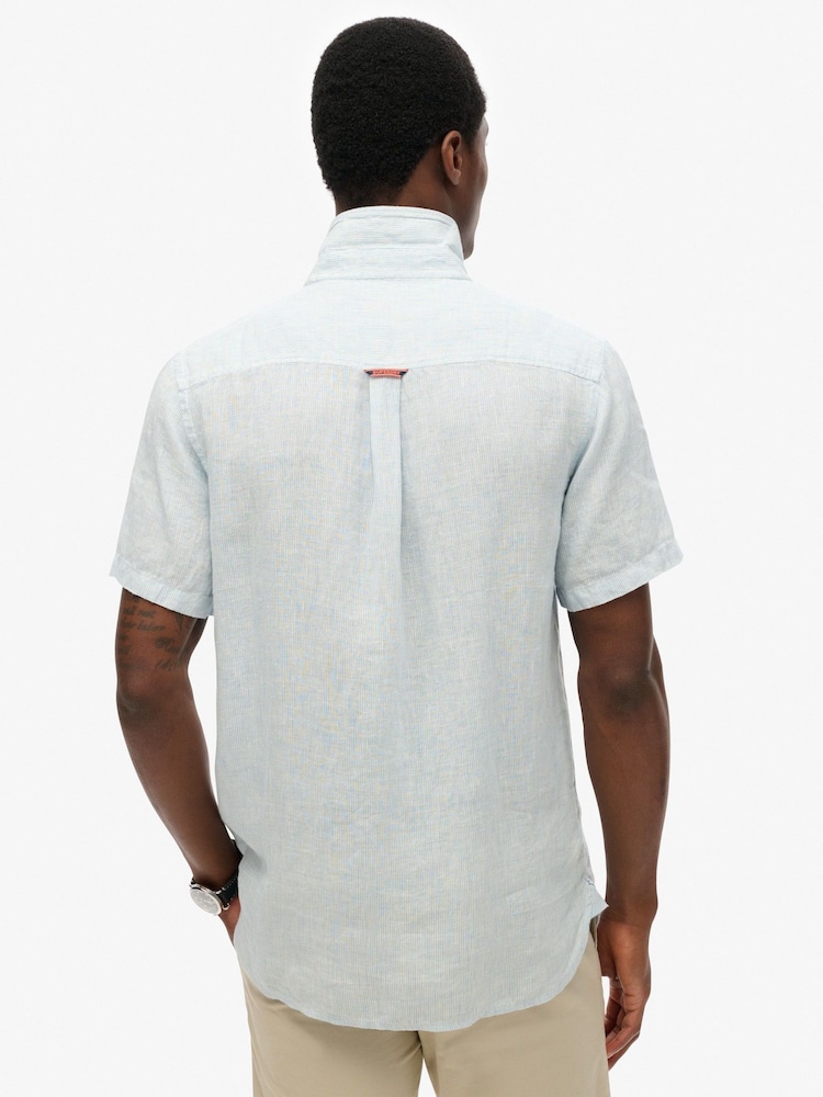 Superdry Blue Embroidered Vacation 100% Linen Shirt - Image 2 of 6