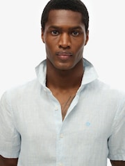 Superdry Blue Embroidered Vacation 100% Linen Shirt - Image 4 of 6