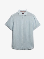 Superdry Blue Embroidered Vacation 100% Linen Shirt - Image 5 of 6