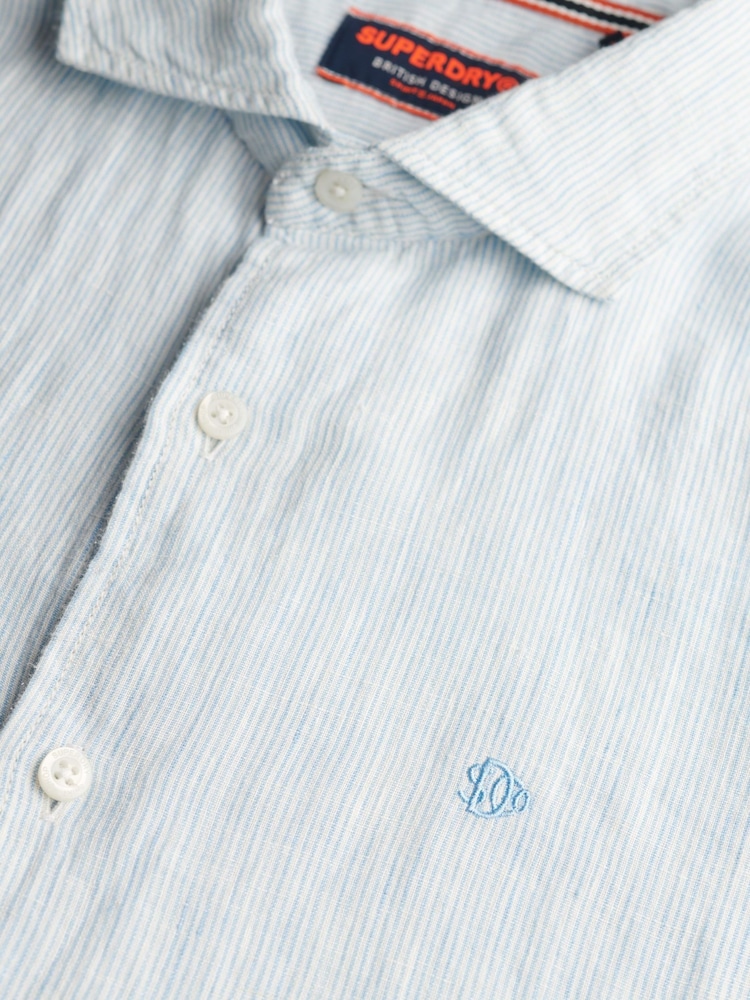 Superdry Blue Embroidered Vacation 100% Linen Shirt - Image 6 of 6
