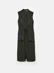 Mint Velvet Green Khaki Satin Mix Utility Shirt Dress - Image 6 of 7