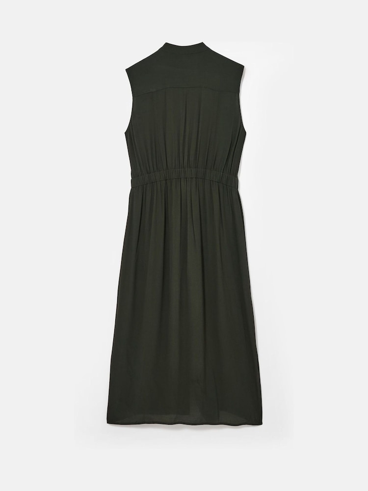 Mint Velvet Green Khaki Satin Mix Utility Shirt Dress - Image 7 of 7