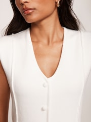 Mint Velvet White Cotton Blend Waistcoat Knit Dress - Image 6 of 8