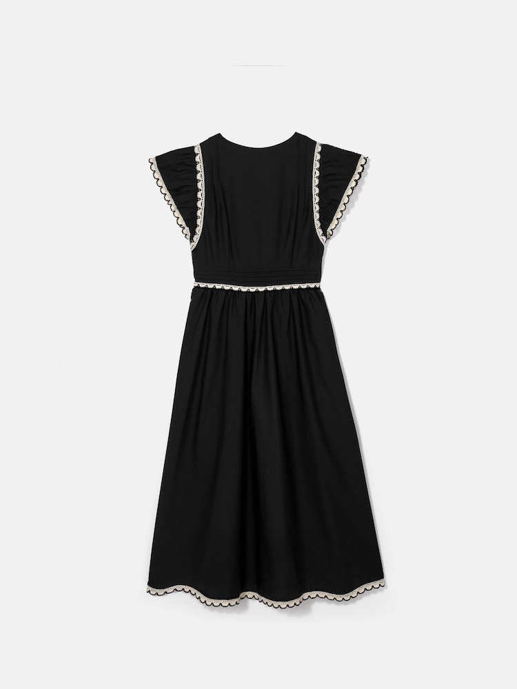 Mint Velvet Black Cotton Scallop Trim 100% Cotton Midi Dress - Image 8 of 8