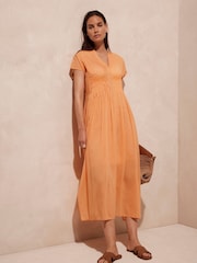Mint Velvet Orange Pleated 100% Cotton Maxi Dress - Image 1 of 7