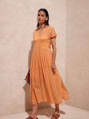 Mint Velvet Orange Pleated 100% Cotton Maxi Dress - Image 2 of 7
