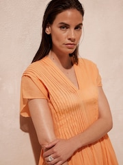 Mint Velvet Orange Pleated 100% Cotton Maxi Dress - Image 3 of 7