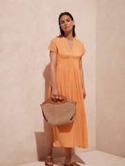 Mint Velvet Orange Pleated 100% Cotton Maxi Dress - Image 4 of 7