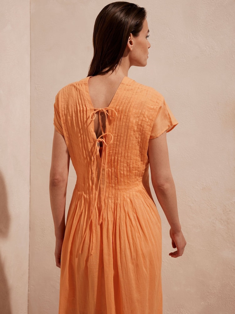 Mint Velvet Orange Pleated 100% Cotton Maxi Dress - Image 5 of 7