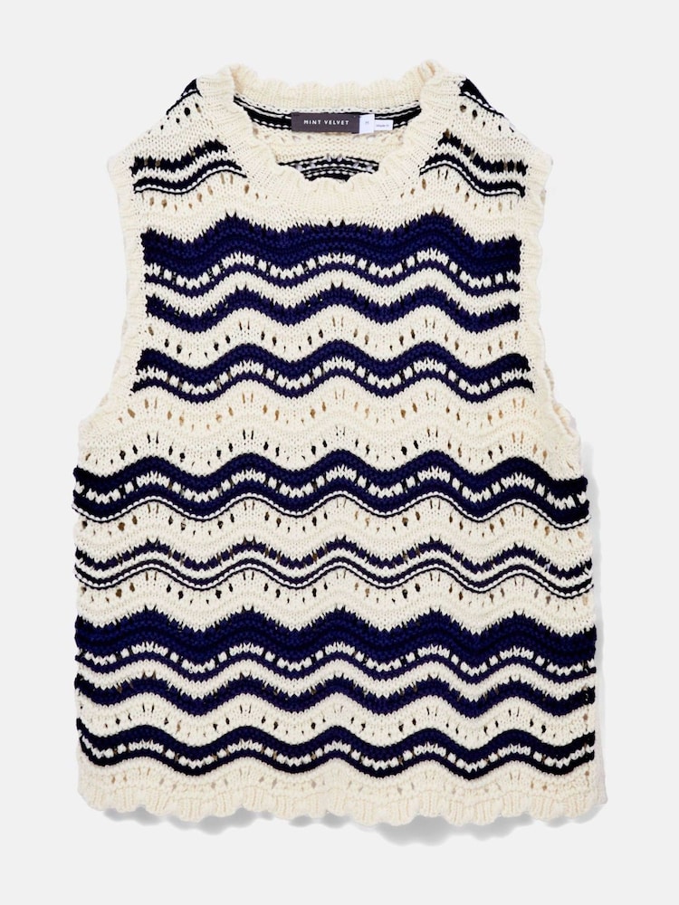 Mint Velvet White Striped 100% Cotton Knit Top - Image 3 of 8