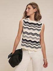 Mint Velvet White Striped 100% Cotton Knit Top - Image 4 of 8