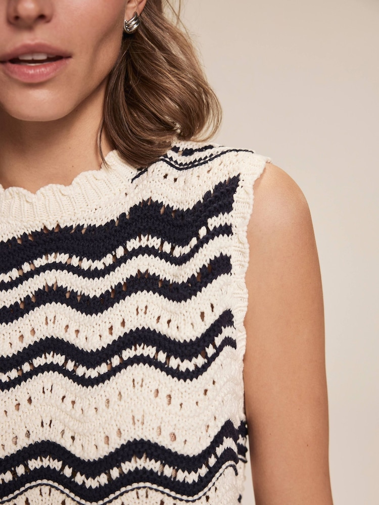 Mint Velvet White Striped 100% Cotton Knit Top - Image 5 of 8