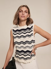 Mint Velvet White Striped 100% Cotton Knit Top - Image 6 of 8
